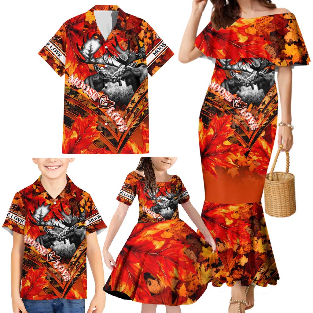 Personalized Moose Love Family Matching Mermaid Dress and Hawaiian Shirt Maple Leaf Autumn Passion