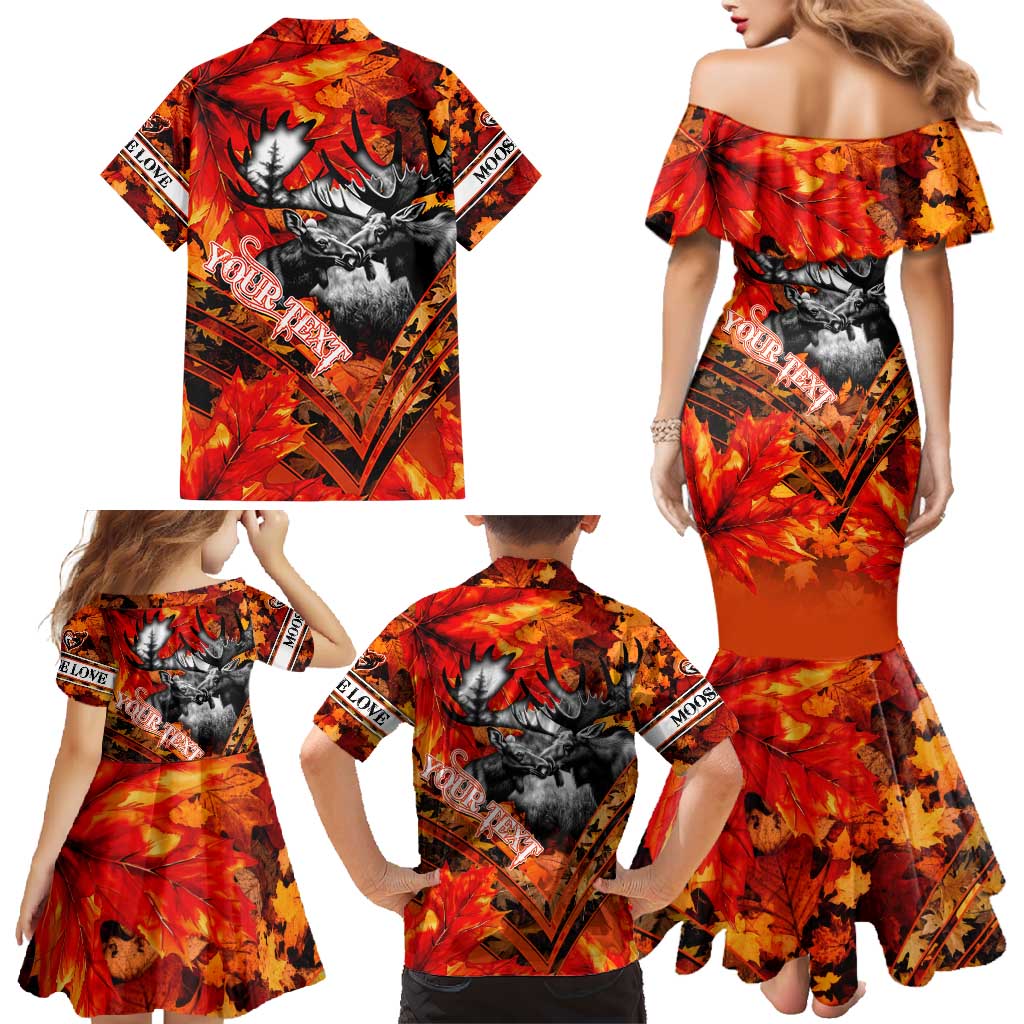 Personalized Moose Love Family Matching Mermaid Dress and Hawaiian Shirt Maple Leaf Autumn Passion