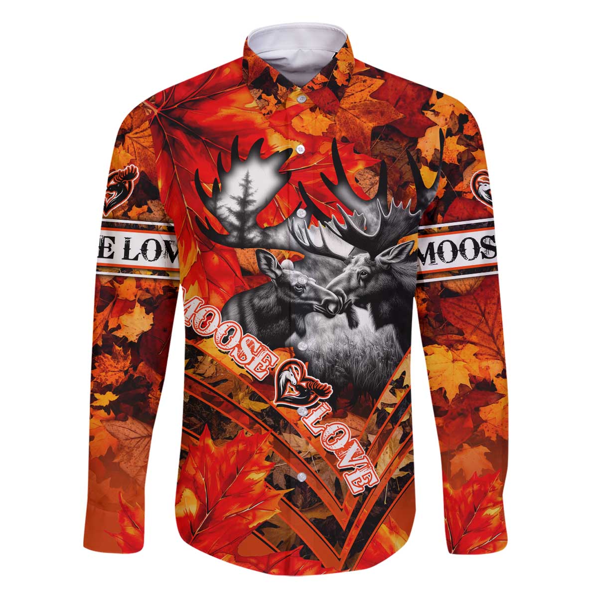 Personalized Moose Love Family Matching Off The Shoulder Long Sleeve Dress and Hawaiian Shirt Maple Leaf Autumn Passion