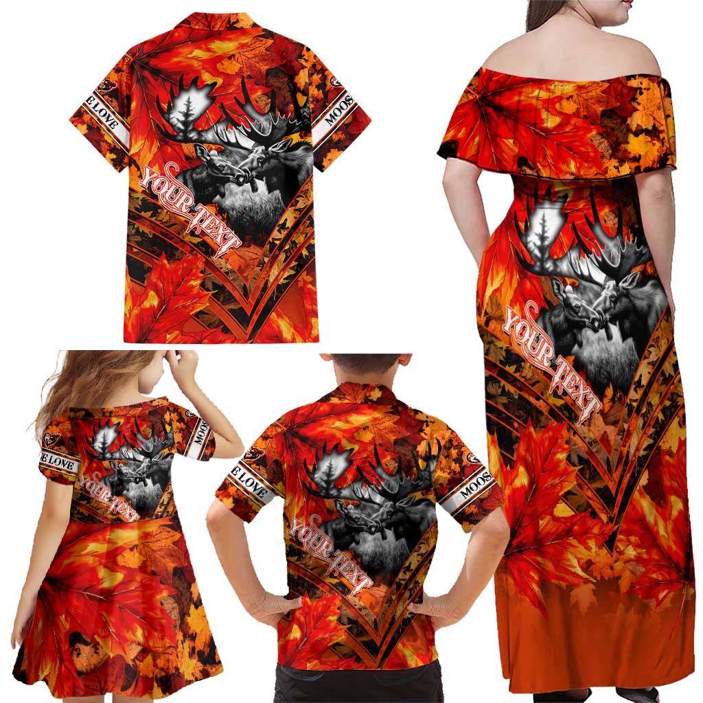Personalized Moose Love Family Matching Off Shoulder Maxi Dress and Hawaiian Shirt Maple Leaf Autumn Passion