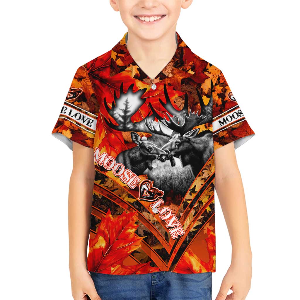 Personalized Moose Love Family Matching Off Shoulder Maxi Dress and Hawaiian Shirt Maple Leaf Autumn Passion