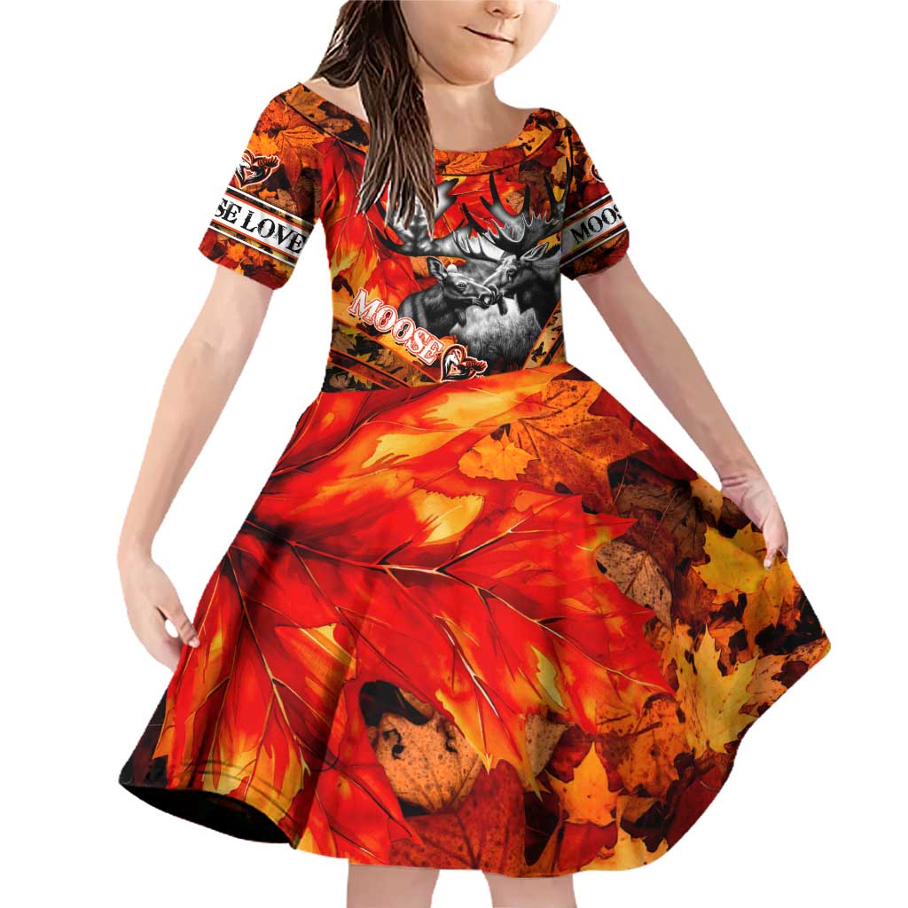 Personalized Moose Love Family Matching Off Shoulder Short Dress and Hawaiian Shirt Maple Leaf Autumn Passion