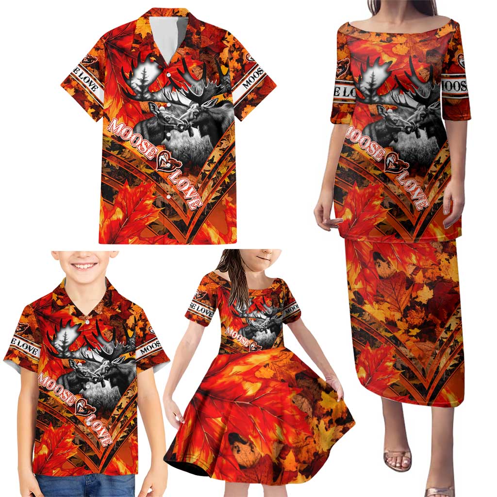 Personalized Moose Love Family Matching Puletasi and Hawaiian Shirt Maple Leaf Autumn Passion