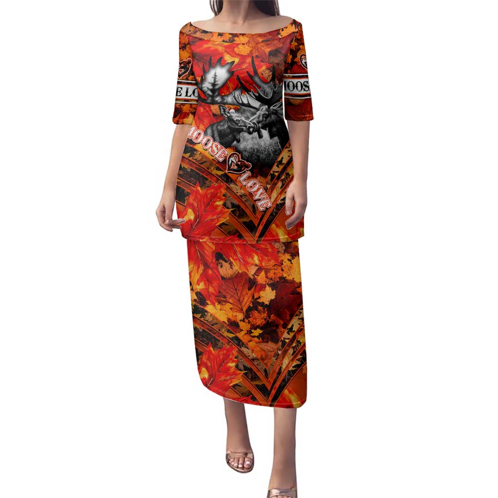 Personalized Moose Love Family Matching Puletasi and Hawaiian Shirt Maple Leaf Autumn Passion