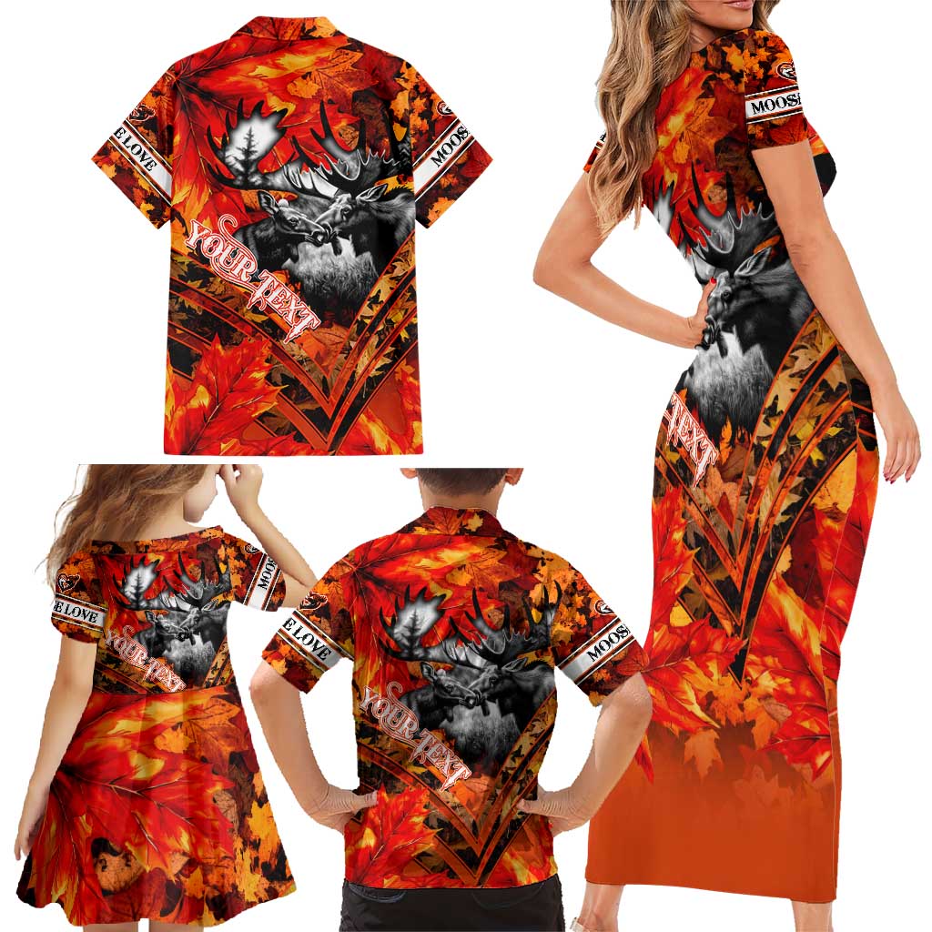 Personalized Moose Love Family Matching Short Sleeve Bodycon Dress and Hawaiian Shirt Maple Leaf Autumn Passion