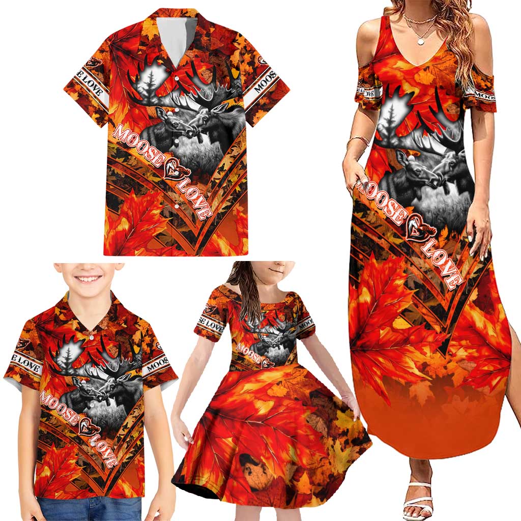Personalized Moose Love Family Matching Summer Maxi Dress and Hawaiian Shirt Maple Leaf Autumn Passion