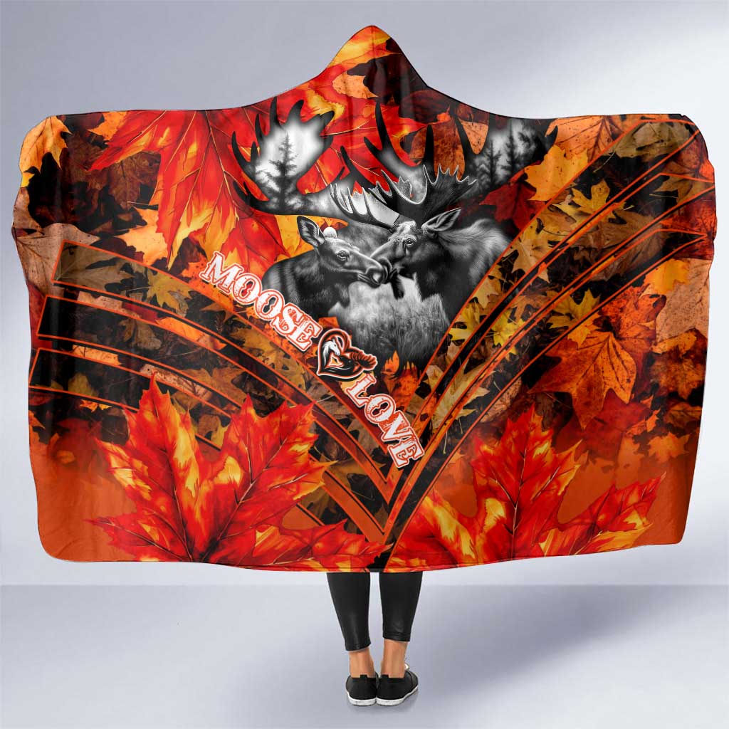 Moose Love Hooded Blanket Maple Leaf Autumn Passion