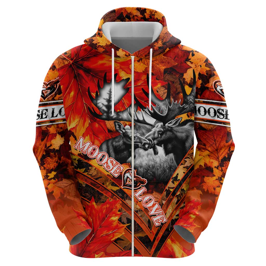 Personalized Moose Love Hoodie Maple Leaf Autumn Passion