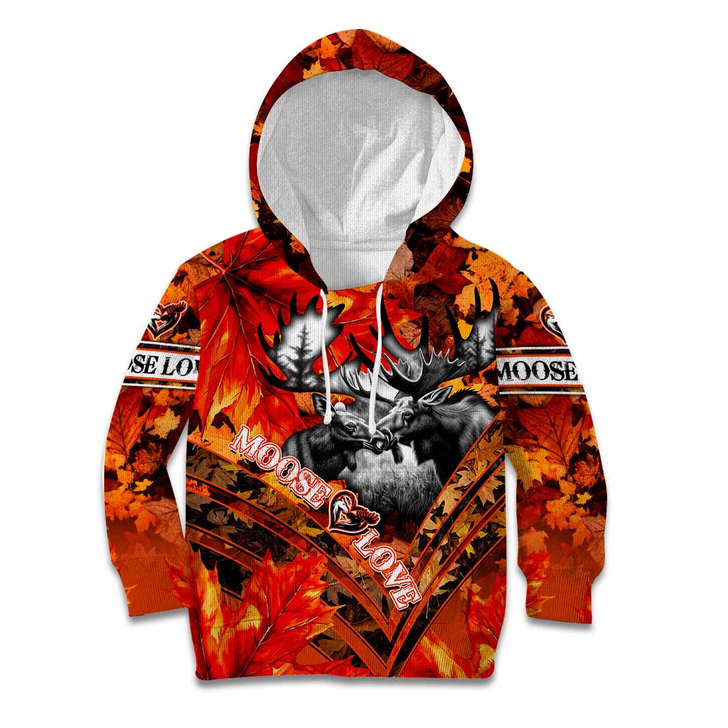 Personalized Moose Love Kid Hoodie Maple Leaf Autumn Passion