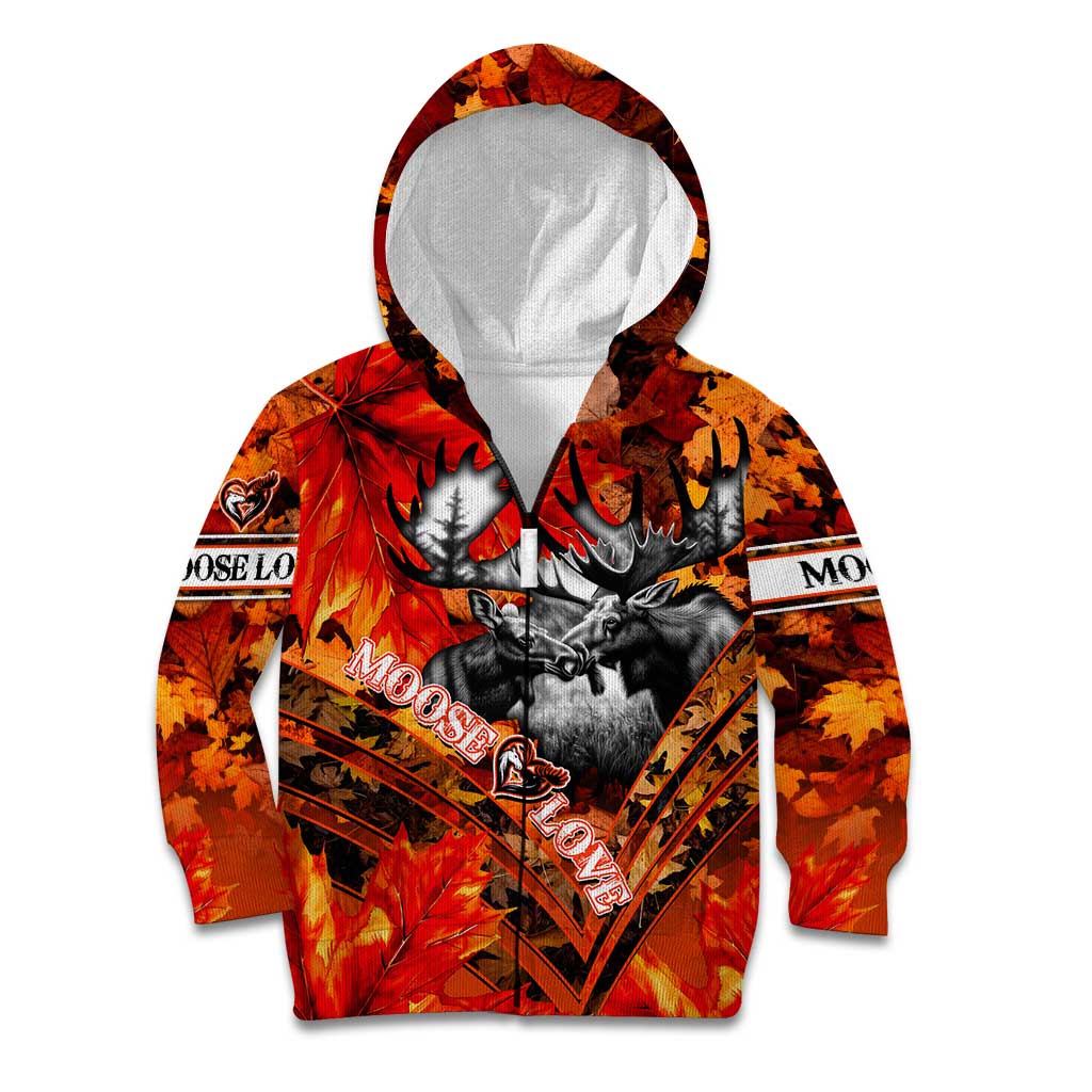 Personalized Moose Love Kid Hoodie Maple Leaf Autumn Passion