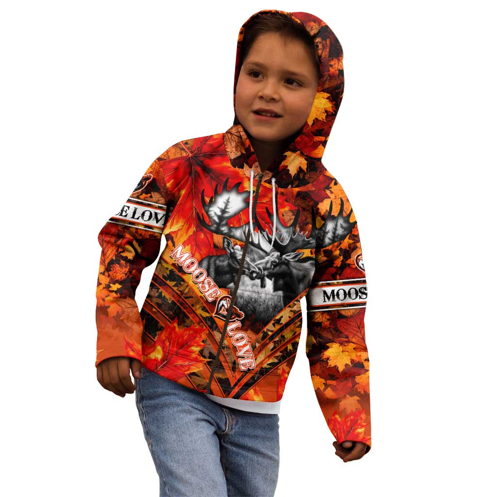 Personalized Moose Love Kid Hoodie Maple Leaf Autumn Passion