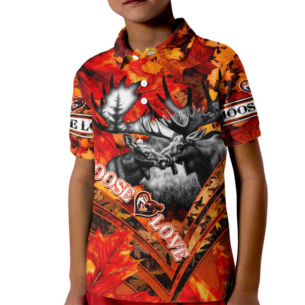 Personalized Moose Love Kid Polo Shirt Maple Leaf Autumn Passion