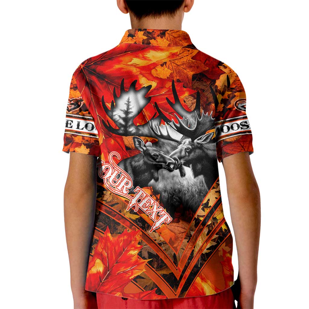 Personalized Moose Love Kid Polo Shirt Maple Leaf Autumn Passion