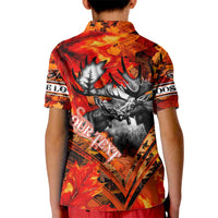 Personalized Moose Love Kid Polo Shirt Maple Leaf Autumn Passion