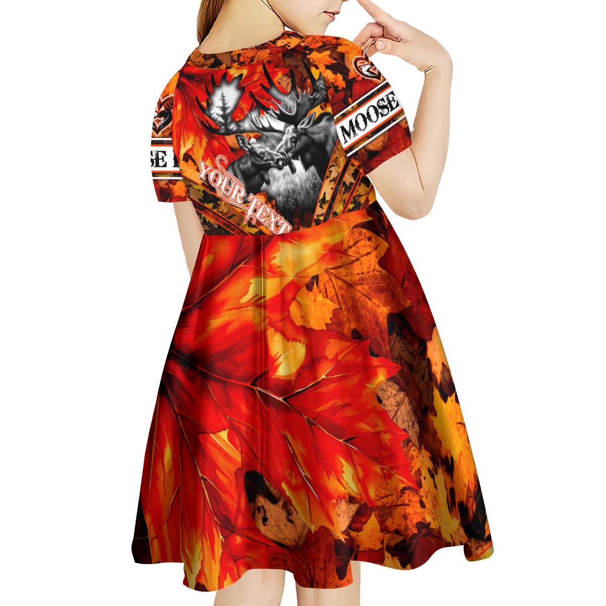 Personalized Moose Love Kid Short Sleeve Dress Maple Leaf Autumn Passion