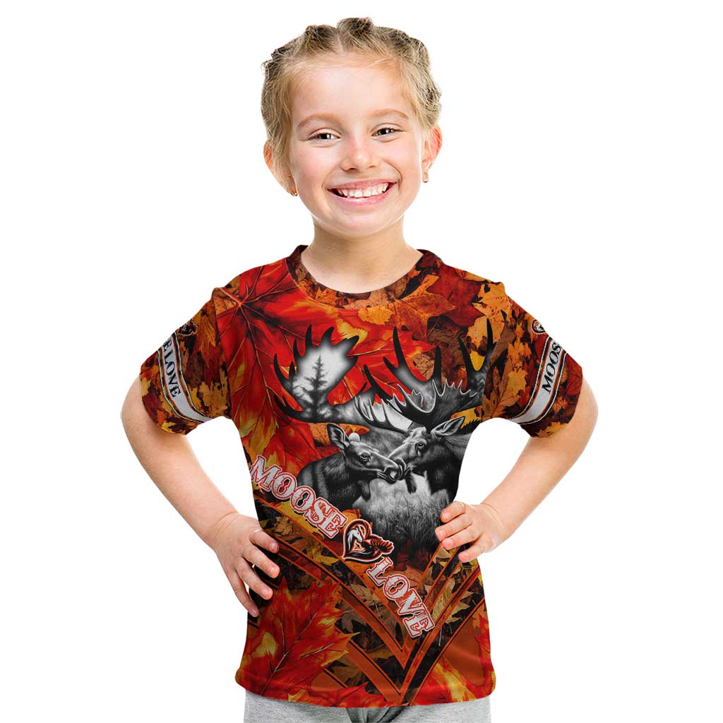Personalized Moose Love Kid T Shirt Maple Leaf Autumn Passion