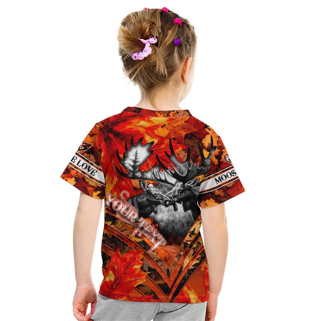 Personalized Moose Love Kid T Shirt Maple Leaf Autumn Passion