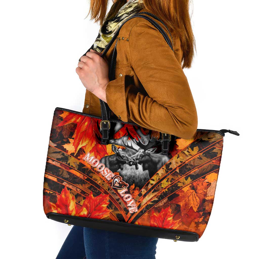 Moose Love Leather Tote Bag Maple Leaf Autumn Passion