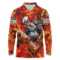 Personalized Moose Love Long Sleeve Polo Shirt Maple Leaf Autumn Passion