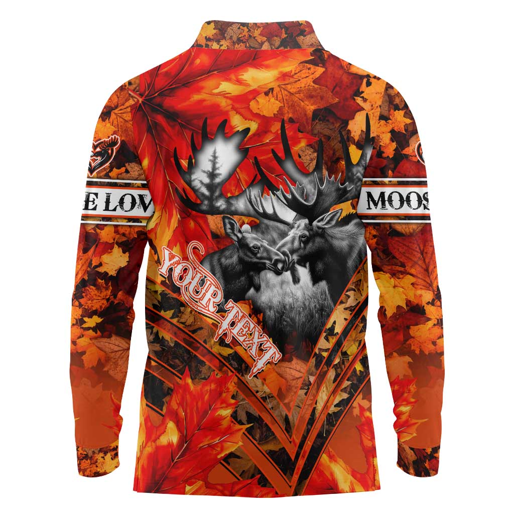 Personalized Moose Love Long Sleeve Polo Shirt Maple Leaf Autumn Passion