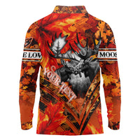 Personalized Moose Love Long Sleeve Polo Shirt Maple Leaf Autumn Passion