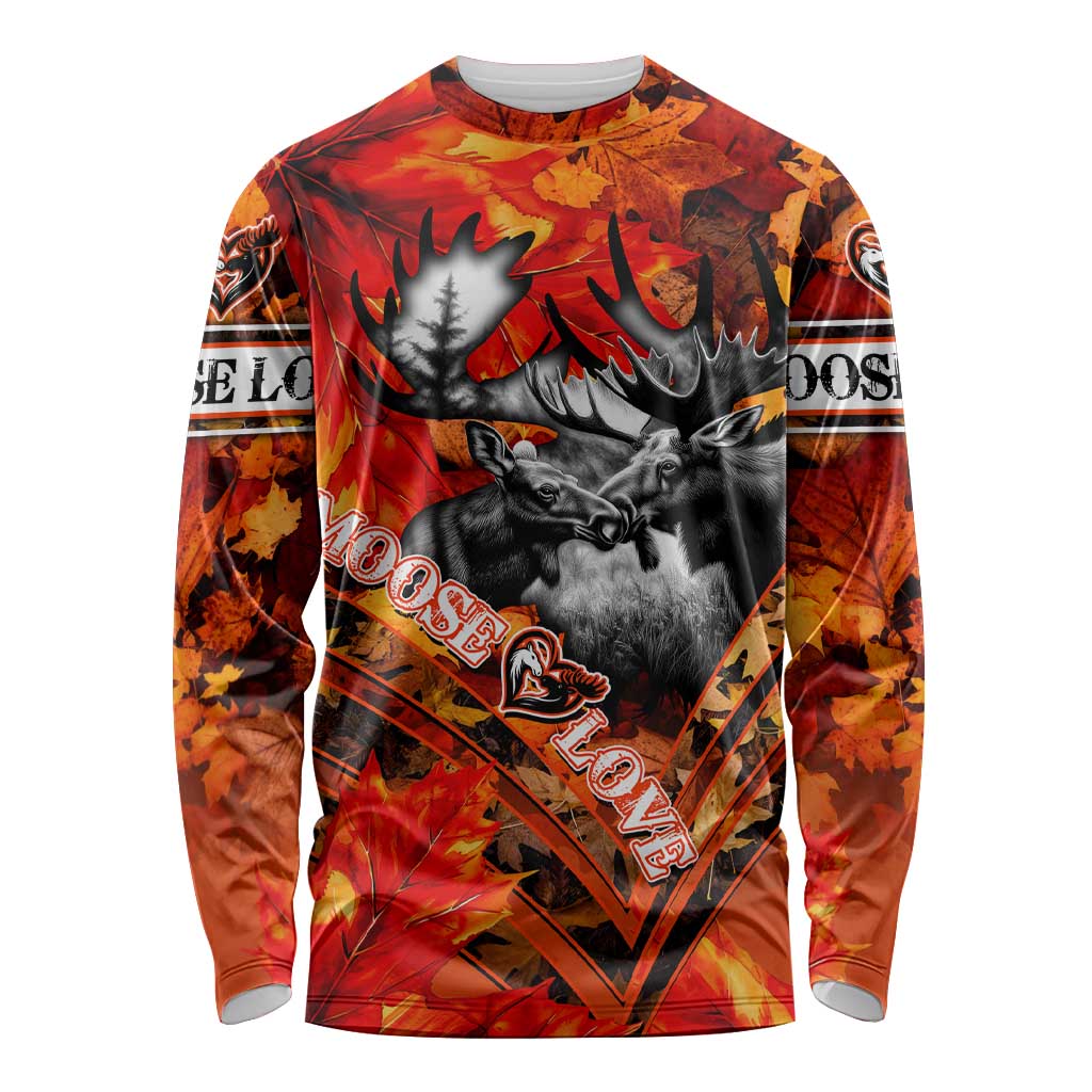Personalized Moose Love Long Sleeve Shirt Maple Leaf Autumn Passion