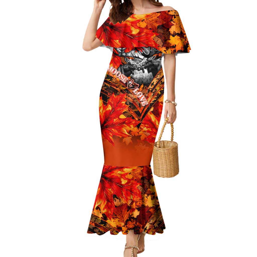 Personalized Moose Love Mermaid Dress Maple Leaf Autumn Passion