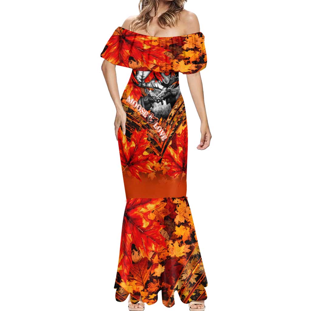 Personalized Moose Love Mermaid Dress Maple Leaf Autumn Passion