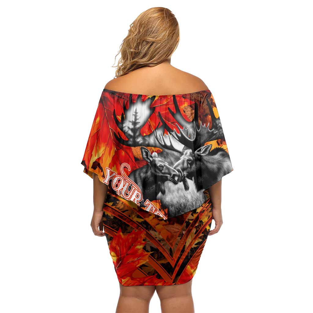 Personalized Moose Love Off Shoulder Short Dress Maple Leaf Autumn Passion