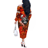 Personalized Moose Love Off The Shoulder Long Sleeve Dress Maple Leaf Autumn Passion