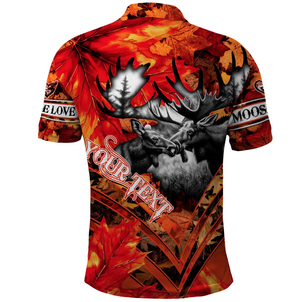 Personalized Moose Love Polo Shirt Maple Leaf Autumn Passion