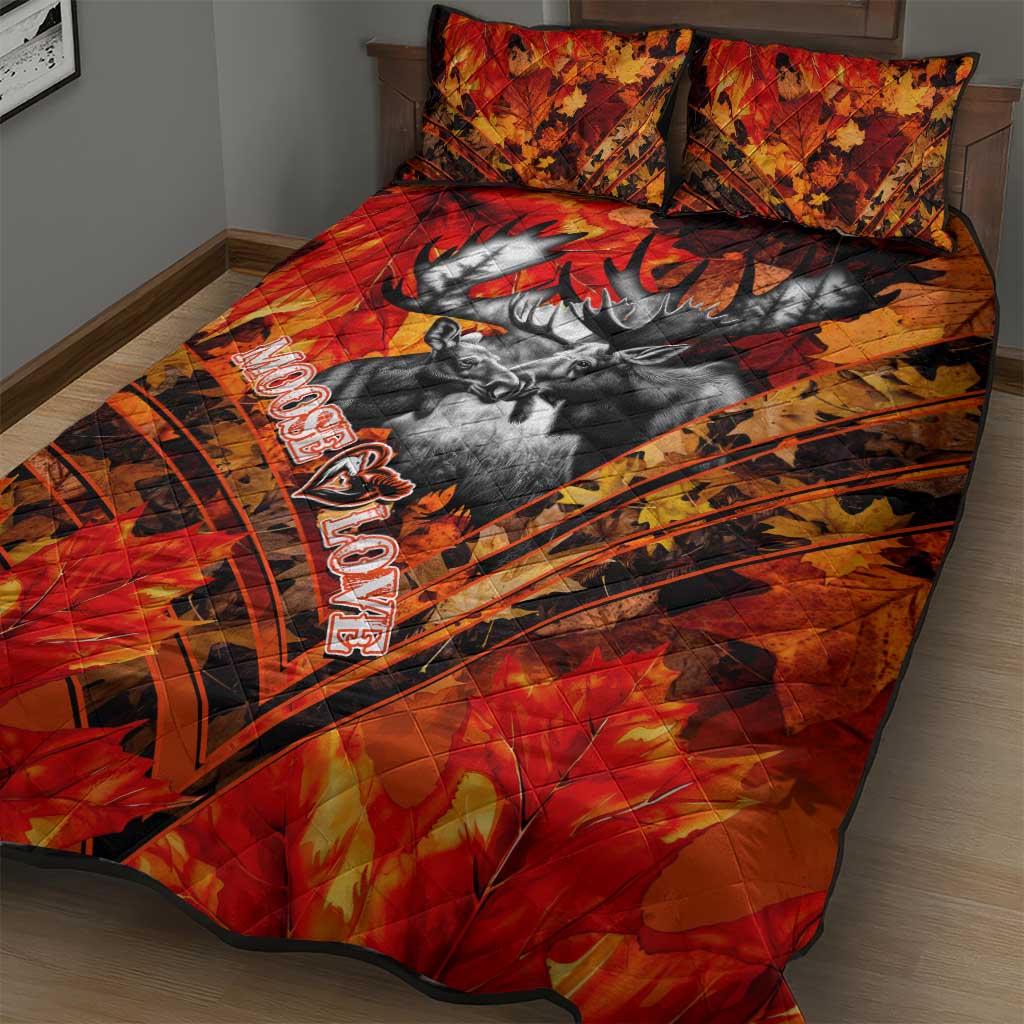 Moose Love Quilt Bed Set Maple Leaf Autumn Passion