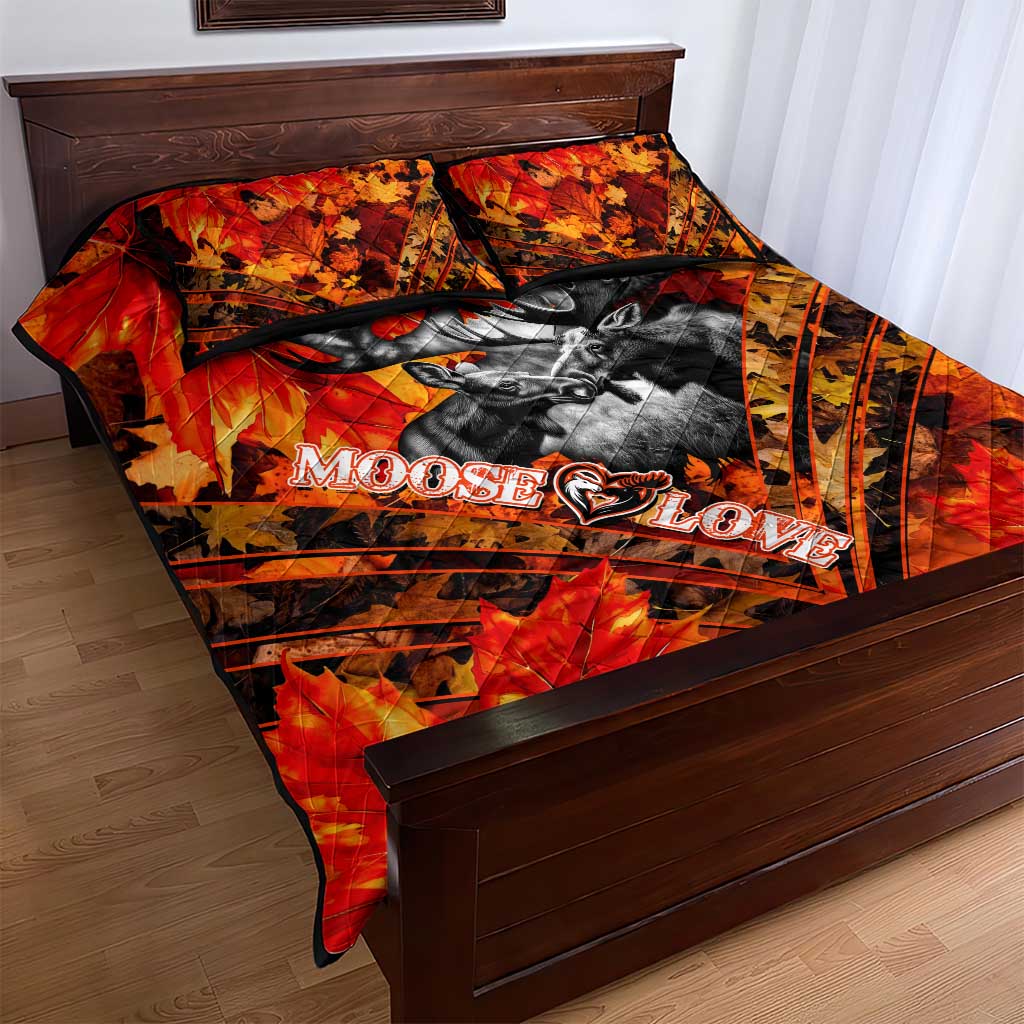 Moose Love Quilt Bed Set Maple Leaf Autumn Passion