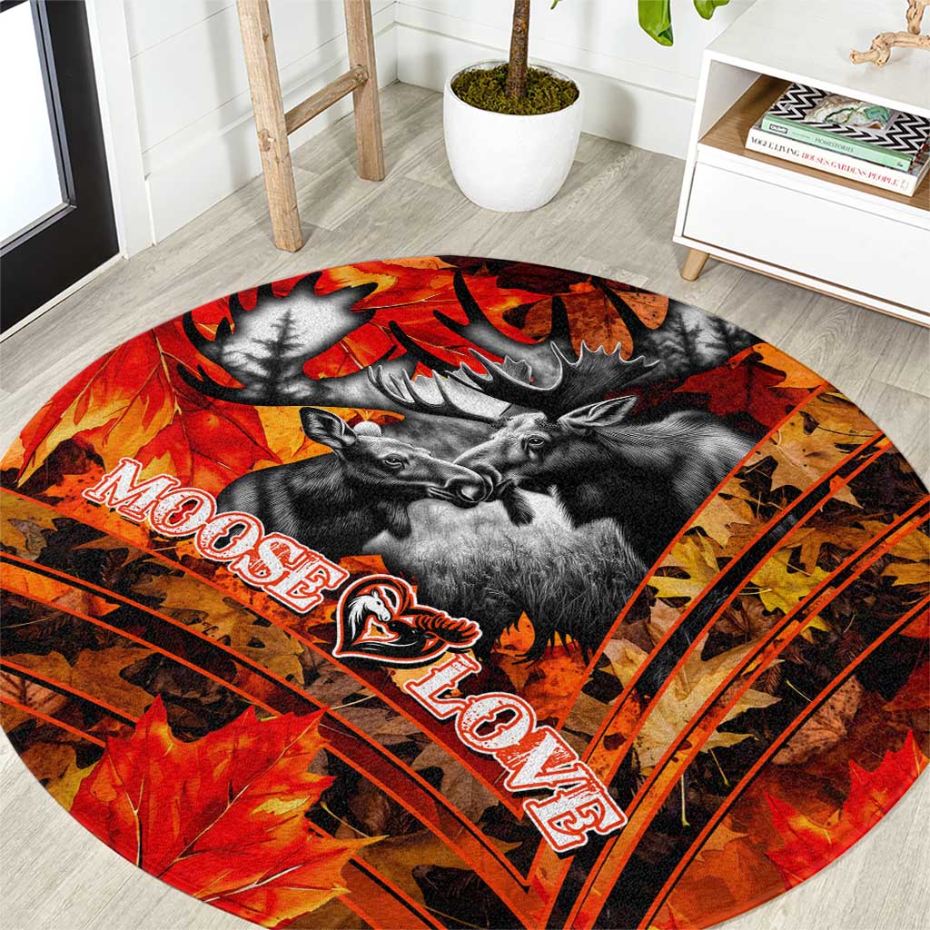 Moose Love Round Carpet Maple Leaf Autumn Passion