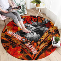 Moose Love Round Carpet Maple Leaf Autumn Passion