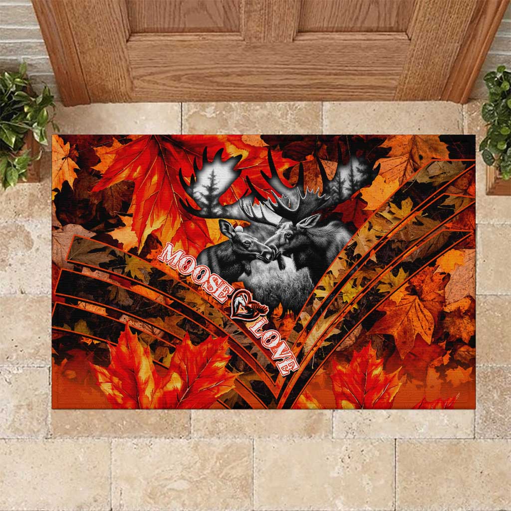 Moose Love Rubber Doormat Maple Leaf Autumn Passion