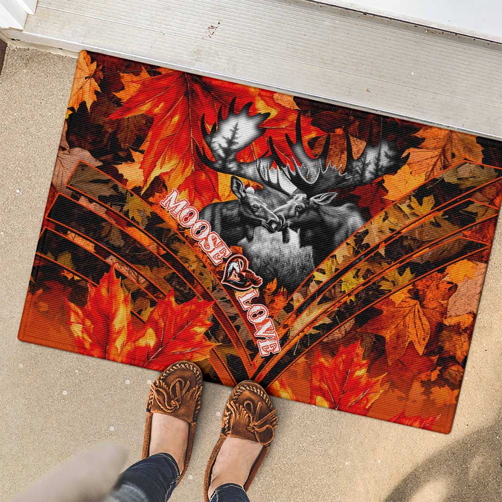 Moose Love Rubber Doormat Maple Leaf Autumn Passion