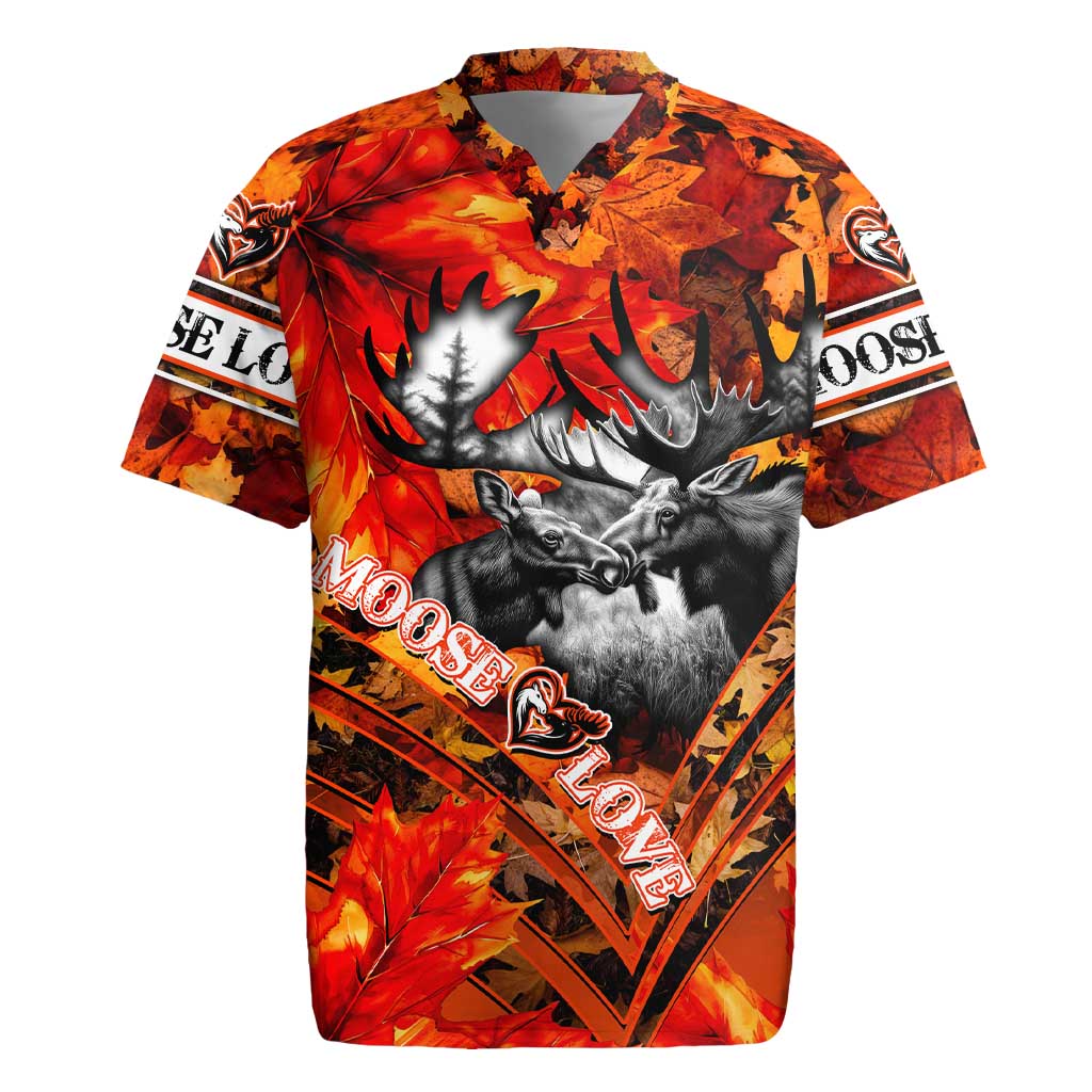 Personalized Moose Love Rugby Jersey Maple Leaf Autumn Passion