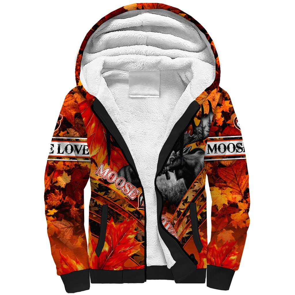 Personalized Moose Love Sherpa Hoodie Maple Leaf Autumn Passion