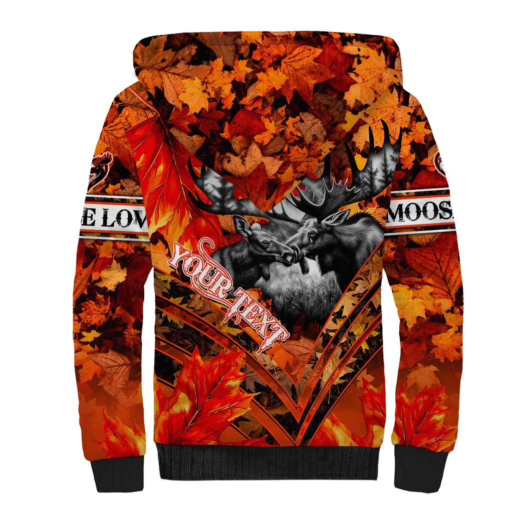 Personalized Moose Love Sherpa Hoodie Maple Leaf Autumn Passion