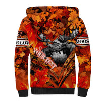 Personalized Moose Love Sherpa Hoodie Maple Leaf Autumn Passion