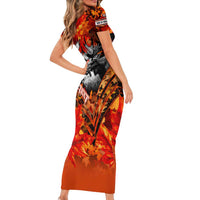 Personalized Moose Love Short Sleeve Bodycon Dress Maple Leaf Autumn Passion