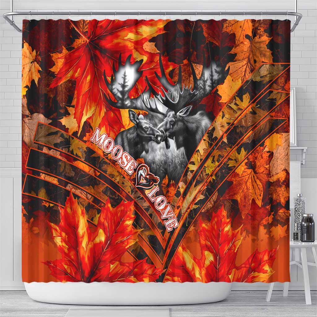 Moose Love Shower Curtain Maple Leaf Autumn Passion