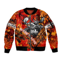 Personalized Moose Love Sleeve Zip Bomber Jacket Maple Leaf Autumn Passion