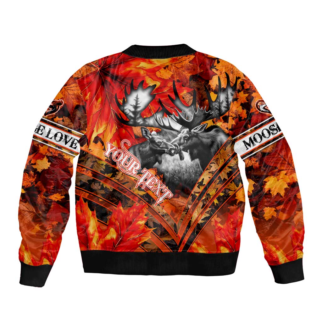 Personalized Moose Love Sleeve Zip Bomber Jacket Maple Leaf Autumn Passion