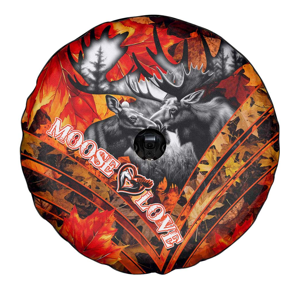 Moose Love Spare Tire Cover Maple Leaf Autumn Passion