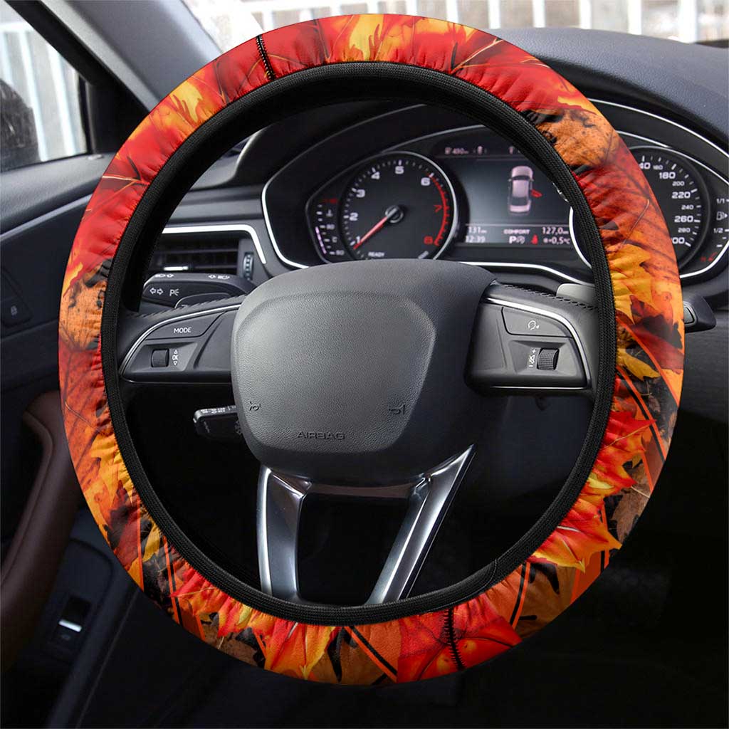 Moose Love Steering Wheel Cover Maple Leaf Autumn Passion