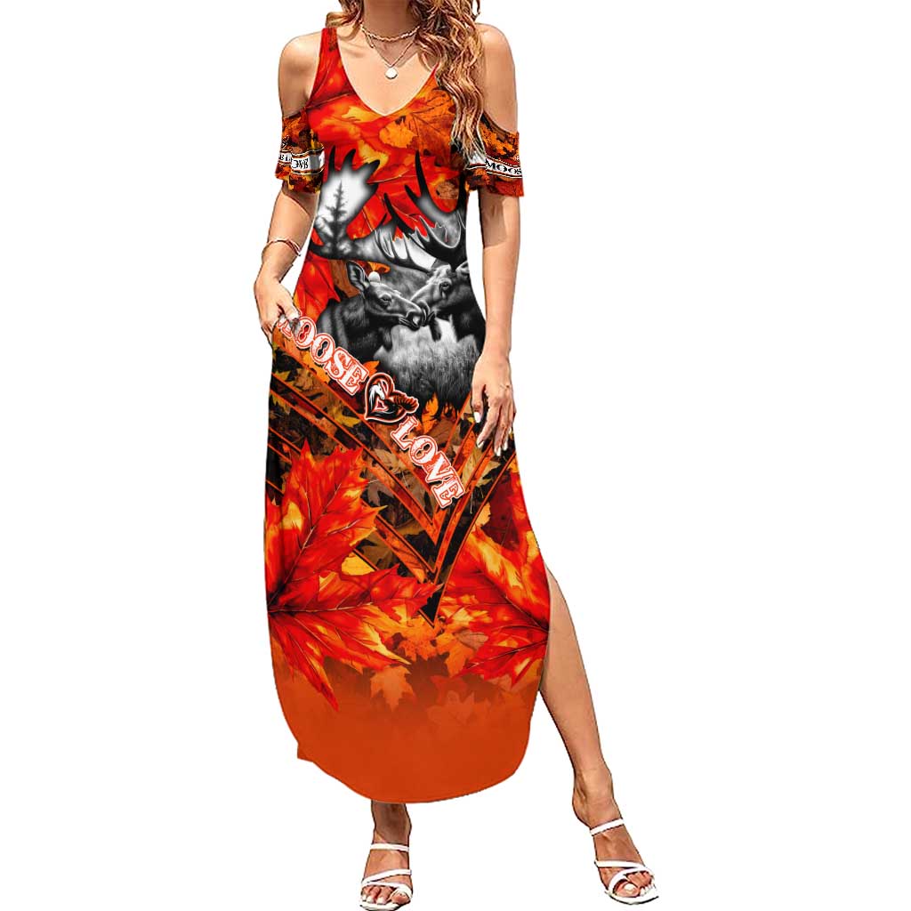 Personalized Moose Love Summer Maxi Dress Maple Leaf Autumn Passion