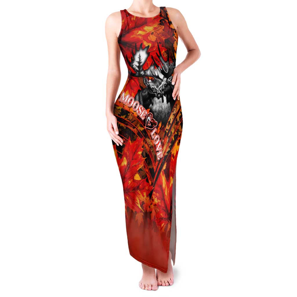Personalized Moose Love Tank Maxi Dress Maple Leaf Autumn Passion
