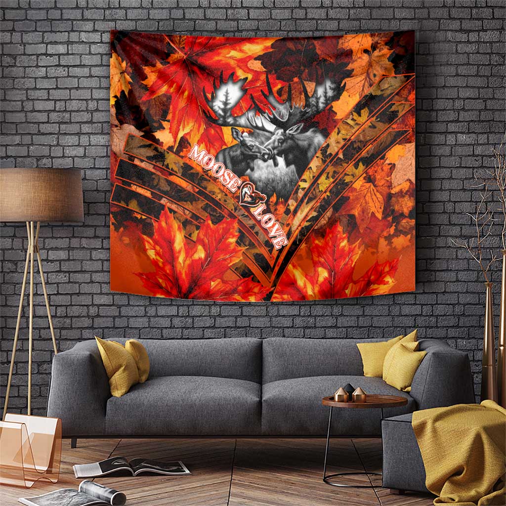 Moose Love Tapestry Maple Leaf Autumn Passion